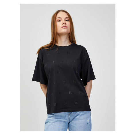 Čierne dámske vzorované oversize tričko KARL LAGERFELD