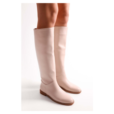 Shoeberry Women's Mori Beige Skin Riding Boots Beige Skin