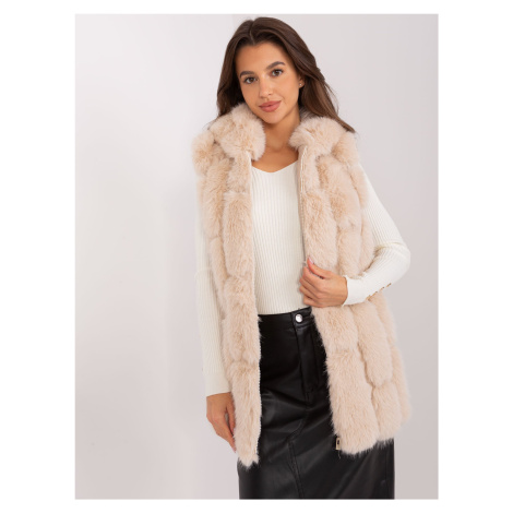 Beige fur vest with eco-leather inserts