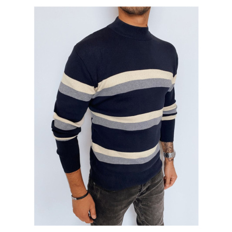 Men's striped turtleneck sweater, navy blue Dstreet