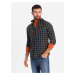 Ombre Men's plaid flannel shirt SLIM FIT - navy blue and orange