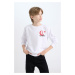 DEFACTO Boy White Regular Fit Crew Neck Atatürk Printed Embroidered Sweatshirt