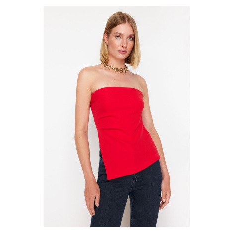 Trendyol Red Strapless Slit Detailed Woven Blouse