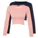 Trendyol Indigo-Pink 2-Pack Fitted Wide Collar Corduroy Stretchy Crop Knitted Blouse