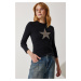 Happiness İstanbul Women's Black Star Printed Knitted Blouse