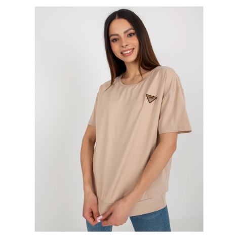 Beige oversize blouse with short sleeves