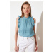 Trendyol Blue Ruffle Detail Sleeveless Woven Blouse