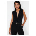 Trendyol Black Waistband Double Breasted Knitted Shiny Stone Studs Bodysuit