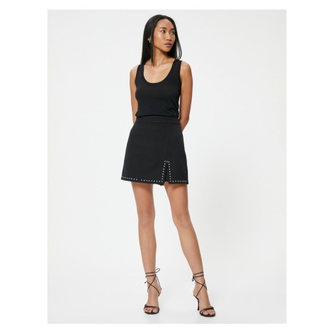 Koton Mini Shorts Skirt Slit Staple Detail