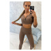 Žebrovaný crop top set mocca UNI