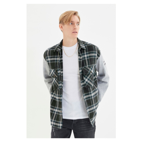 Trendyol Navy Blue Oversize Knitted Sleeves Double Pocket Flap Winter Plaid Lumberjack Jacket Sh