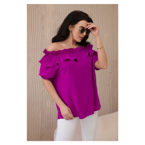 Spanish blouse with decorative ruffle dark purple