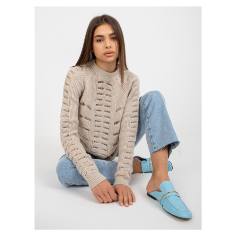 Beige openwork oversize sweater with the addition of wool