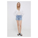 Rifľové krátke nohavice Calvin Klein Jeans dámske, jednofarebné, stredne vysoký pás