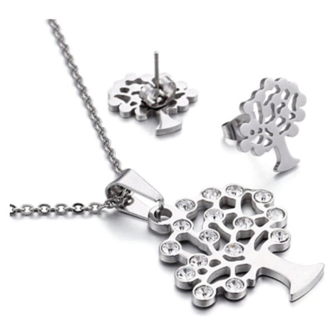 Sada šperkov z ocele Strom s kryštálmi Strieborný