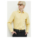 Bavlnená košeľa HUGO pánska, žltá farba, slim, s klasickým golierom