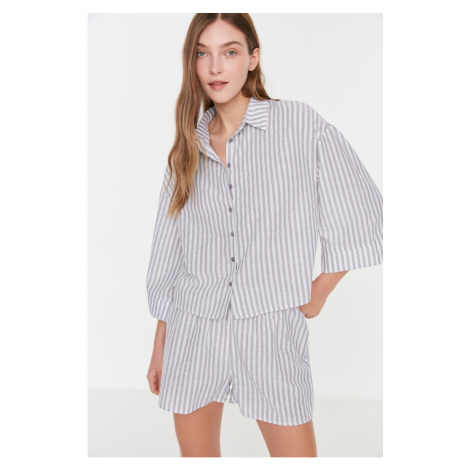 Trendyol Gray Striped Woven Pajamas Set