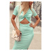 Tight-fitting dress with opening at front, mint