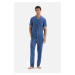 Dagi Blue Shirt Collar Printed Size Cotton Modal Pajamas Set