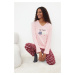 Trendyol Pink-Burgundy Cotton Cloud Patterned Knitted Pajama Set