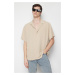 Trendyol Stone Oversize Fit Summer Short Sleeve Linen Look Shirt