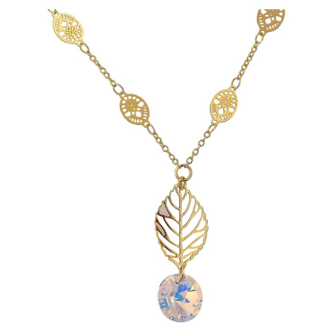 Pozlátený náhrdelník s lístkami a krištáľmi