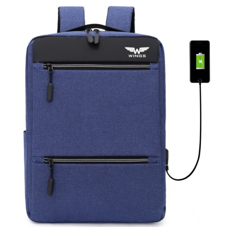 MODRÝ BATOH S USB BP30-04, WINGS, BLUE