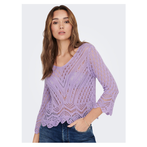 Fialový vzorovaný crop top sveter s 3/4 rukávmi JDY Novinka - Ženy
