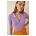 Happiness İstanbul Women's Lilac Polo Neck Ribbed Knitted Blouse