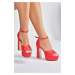 Fox Shoes Women's Red Satin Fabric Platform Heels Evening Dress Shoes