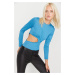 Trendyol Blue Crew Neck Cutout Detailed Long Sleeved Flexible Knitted Bodysuit