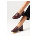 Mio Gusto Cecille Burgundy Color Flat Toe Short Heel Women's Shoes