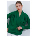 Bigdart Women's Emerald Green Double Breasted Collar Flowing Satin Blouse 0492