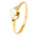 Prsteň v kombinovanom zlate 585 - zrkadlovolesklá vlnka, zirkón a perla - Veľkosť: 62 mm