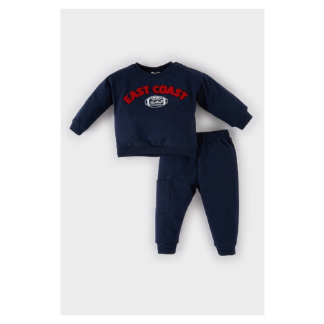 DEFACTO Baby Boy 2-Piece Set Crew Neck Printed Sweatshirt Elastic Waist Tracksuit Bottoms