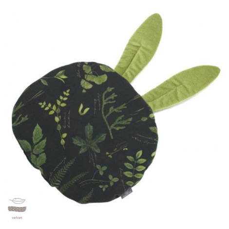 Zeleno-čierny zamatový vankúš s ušami s bylinkovým motívom