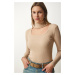 Happiness İstanbul Women's Cream Cut Out Detailed Turtleneck Ribbed Knitted Blouse