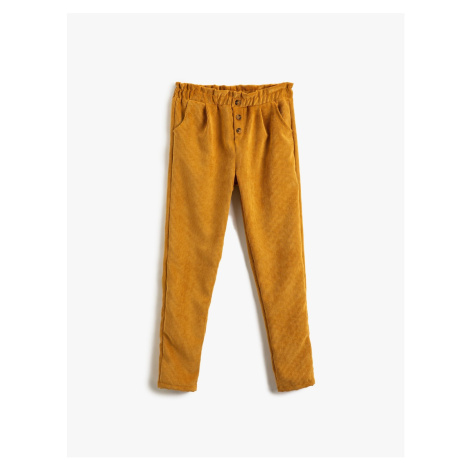 Koton Corduroy Pants High Waist with Button Detailed Pockets.