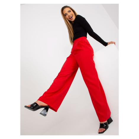 Red wide fabric trousers with pockets