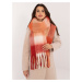 Red and orange winter scarf with fringe