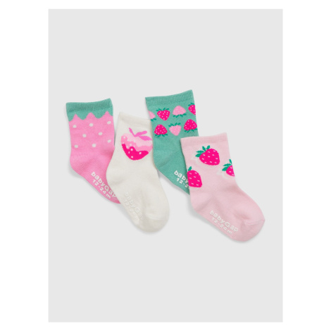 Sada štyroch párov dievčenských vzorovaných ponožiek v ružovej, krémovej a zelenej farbe GAP