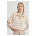 DEFACTO Coool Oversize Wide Fit Poplin Short Sleeve Crop Shirt