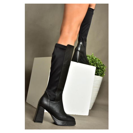 Fox Shoes R282230309 Women's Black Platform Chunky Heeled Boots with Elastic Back