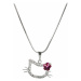 Troli Dievčenský náhrdelník Mačička s kytičkou Fuchsia