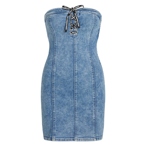 Modré šaty bez ramienok