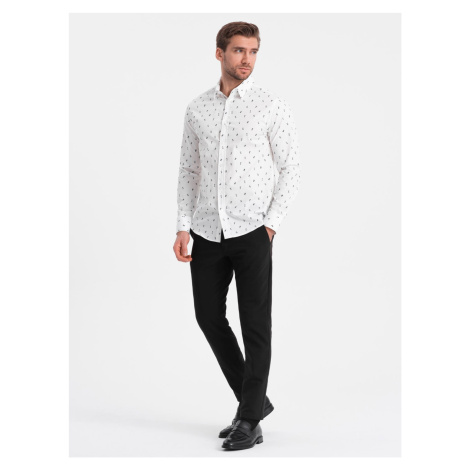 Ombre Men's SLIM FIT patterned cotton shirt - white