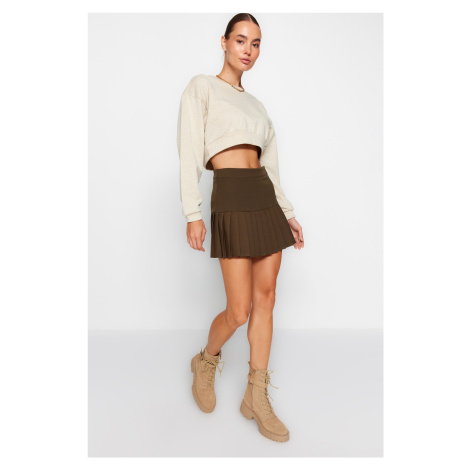 Trendyol Khaki Pleated Mini Woven Skirt