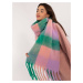 Green and pink winter scarf with fringe