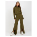 Khaki knitted trousers with slit and elastic waistband