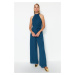 Trendyol Petrol Belted Maxi Chiffon Lined Woven Jumpsuit